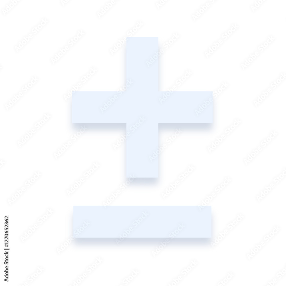 Obraz premium Light blue plus-minus sign with a soft shadow down on transparent background