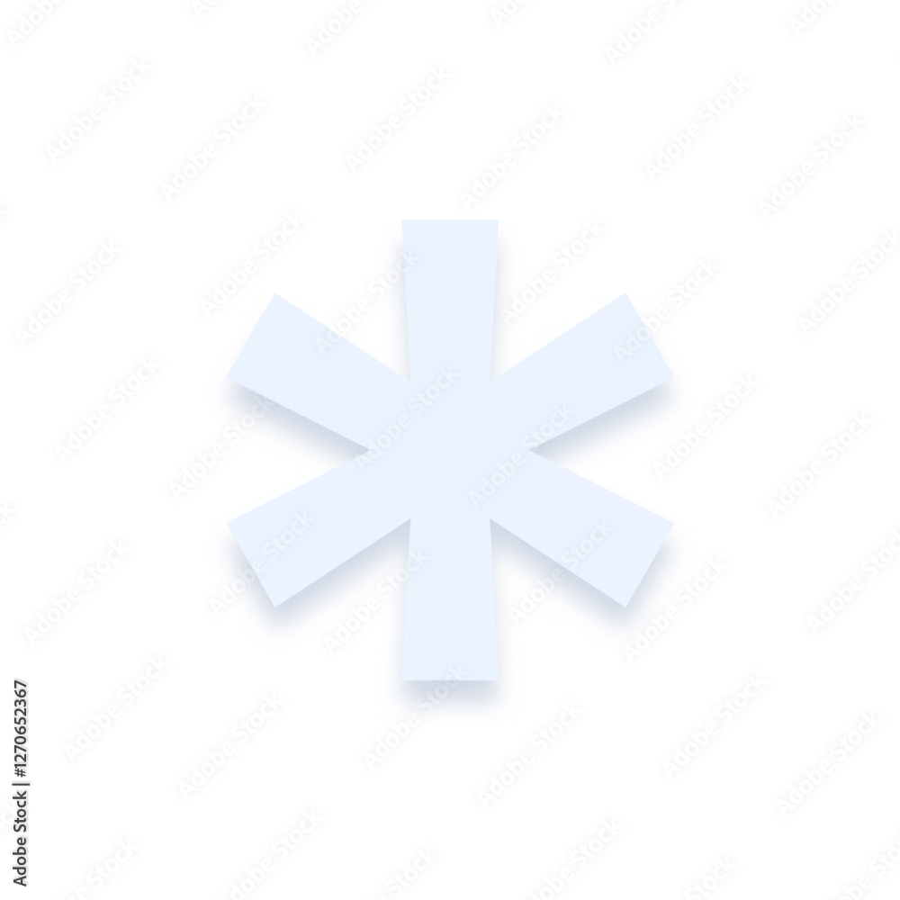 Fototapeta premium Light blue * asterisk sign with a soft shadow down on transparent background