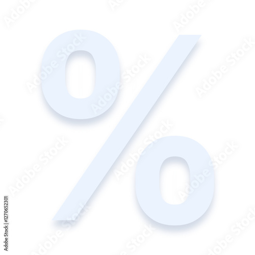 Light blue % percent sign with a soft shadow down on transparent background