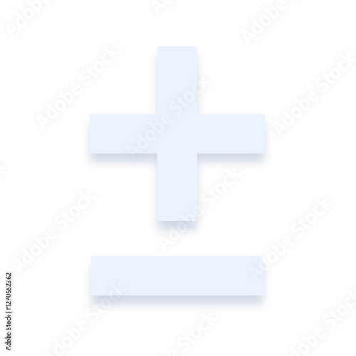 Light blue plus-minus sign with a soft shadow down on transparent background photo