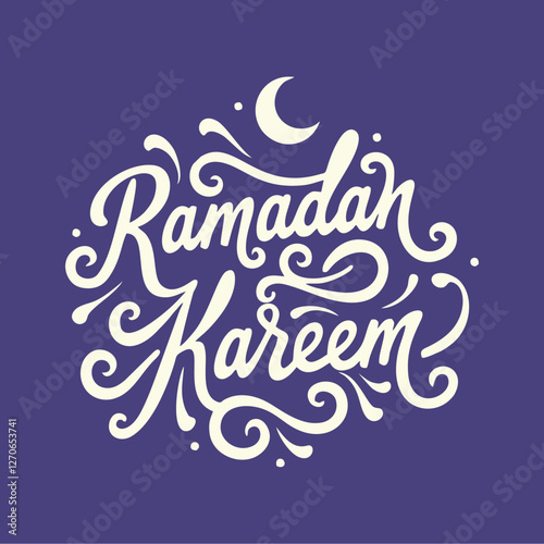 Words ramadan kareem in white script on a purple background.