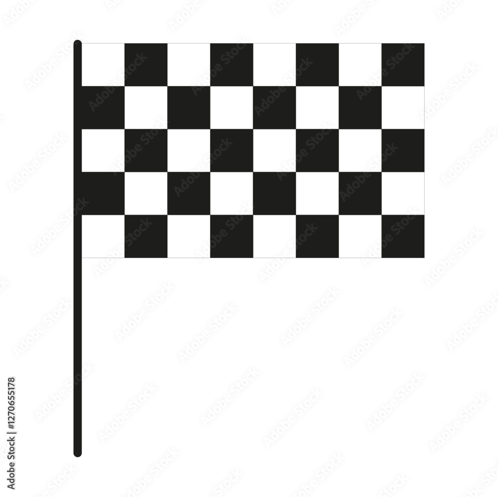 Obraz premium Checkered black and white racing flag on pole isolated on white background, mock up