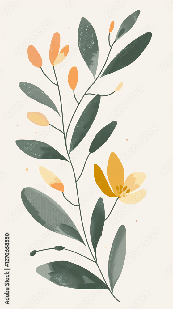 custom made wallpaper toronto digitalDelicate green leaves branch on a white background.