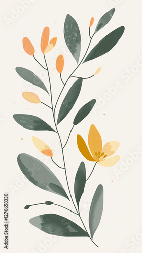 Wallpaper Mural Delicate green leaves branch on a white background. Torontodigital.ca