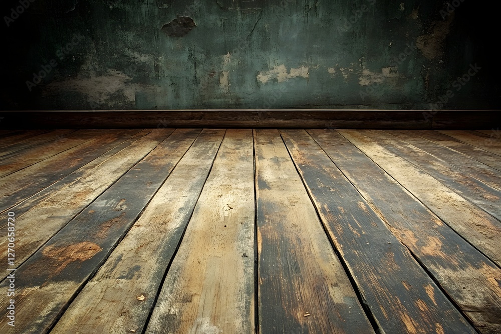 Fototapeta premium Rustic wooden floor, grunge wall background (1)
