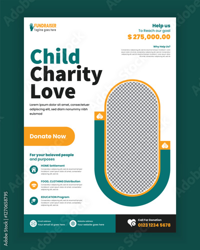 Charity and donation flyer  design or fundraiser poster template