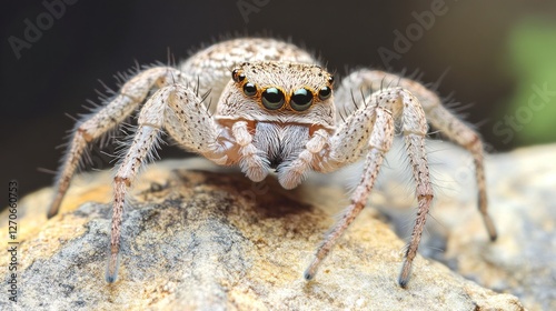 Wallpaper Mural Close-up of a jumping spider with light beige and brown coloration on a rock. Torontodigital.ca