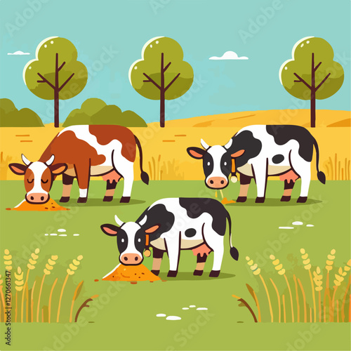 vector illustration cows on the farm 