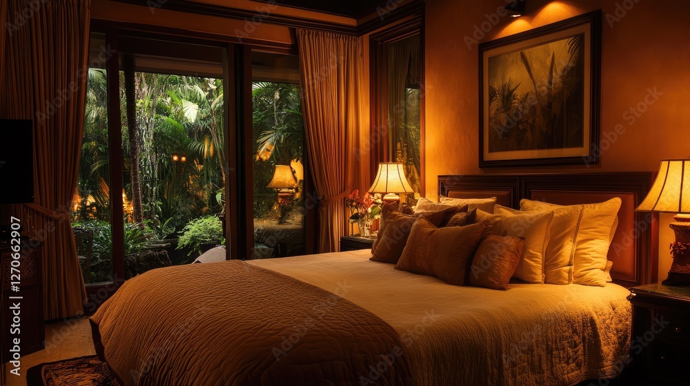 A warm and inviting bedroom with fluffy pillows and a serene, screen-free environment A warm and inviting bedroom with fluffy pillows and a serene, screen-free environment