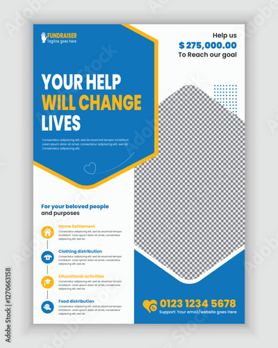 Charity and donation flyer  design or fundraiser poster template