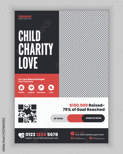 Charity and donation flyer design or fundraiser poster template