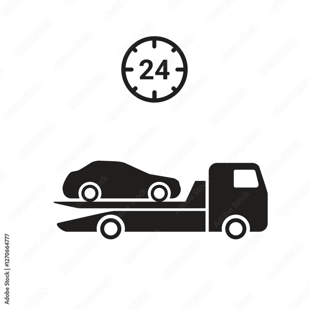 Tow Truck Car Towing 24 Hour Service Icon Vector. Tow Truck Car Towing 24 Hour Service Icon Vector.