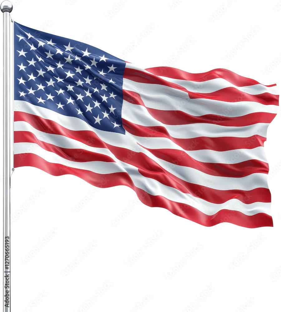 Fototapeta premium American flag waving, white isolate background