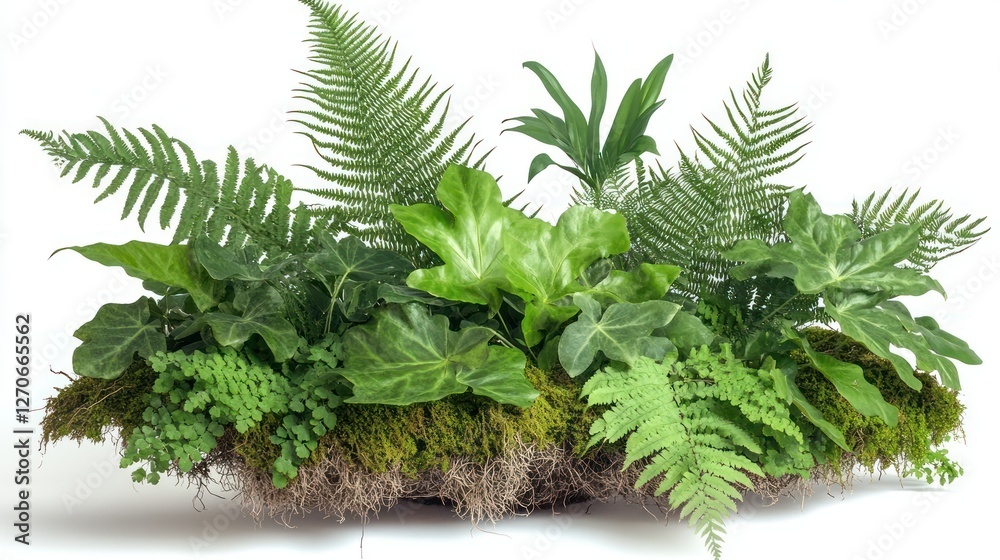 Verdant Paradise: A lush arrangement of assorted ferns, leaves and moss showcasing the beauty of nature's variety Verdant Paradise: A lush arrangement of assorted ferns, leaves and moss showcasing the beauty of nature's variety