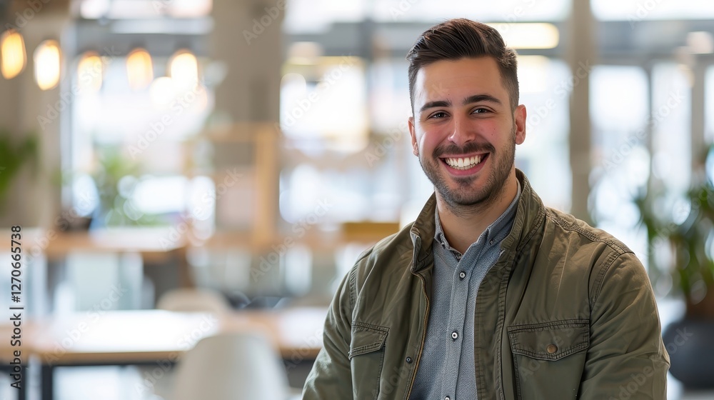 Obraz premium Happy man with a friendly smile in a bright office setting