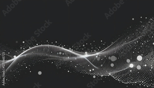 Abstract White and Black Background with Glistening Particles and Wavy Lines