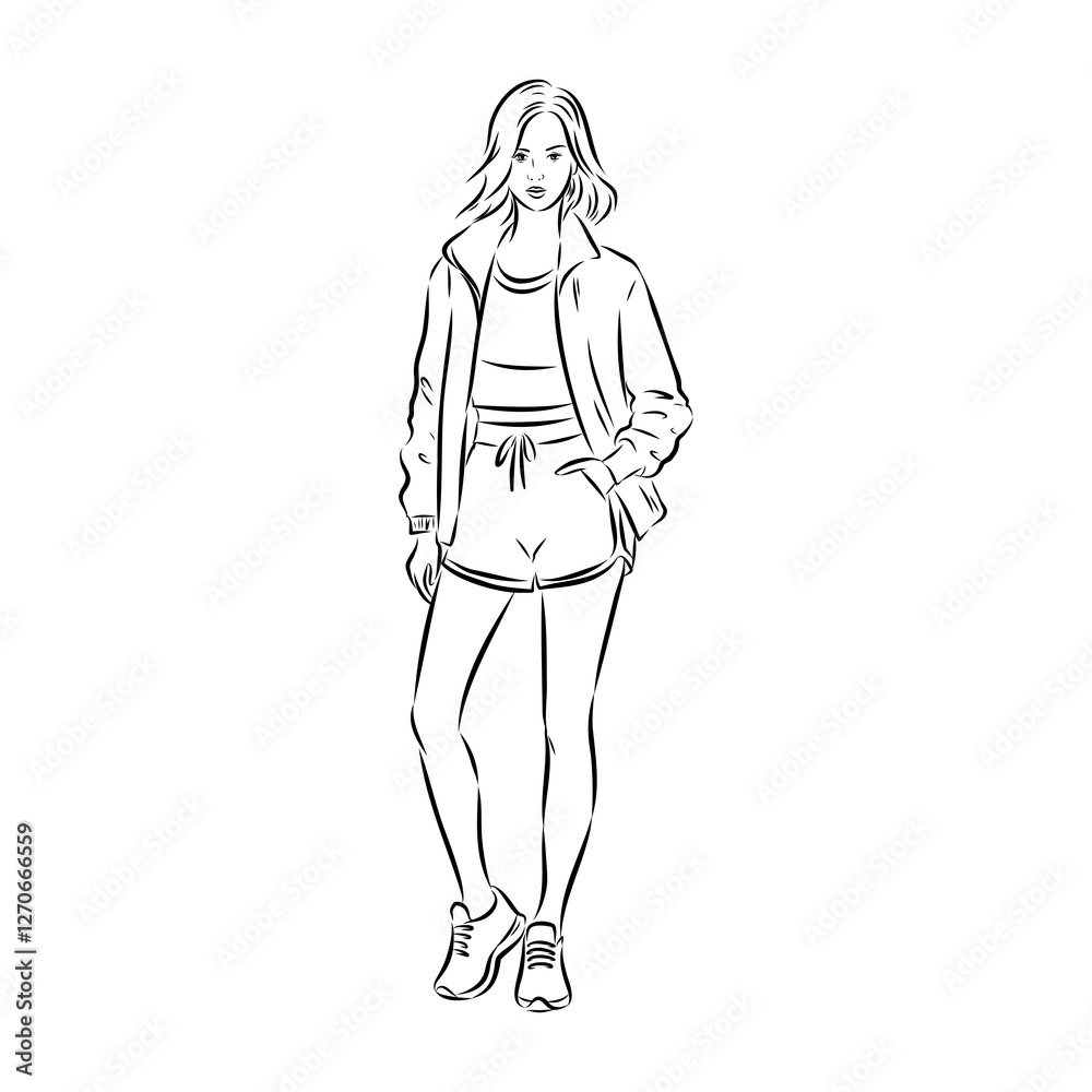 Vector fashion illustration of a beautiful girl in sports wear Vector fashion illustration of a beautiful girl in sports wear