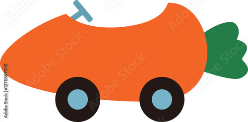 Cute carrot shaped toy car.
Easter element.
Flat vector stock illustration.
Transparent background.