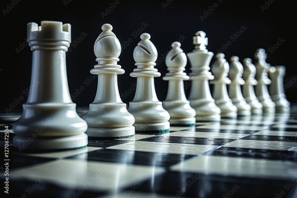 Close up of a chessboard ready for match showcasing strategy, tactics, and intellectual challenge Close up of a chessboard ready for match showcasing strategy, tactics, and intellectual challenge