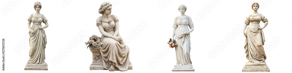 Fototapeta premium Elegant and graceful neoclassical goddess sculptures adorning a grandiose classical architectural setting