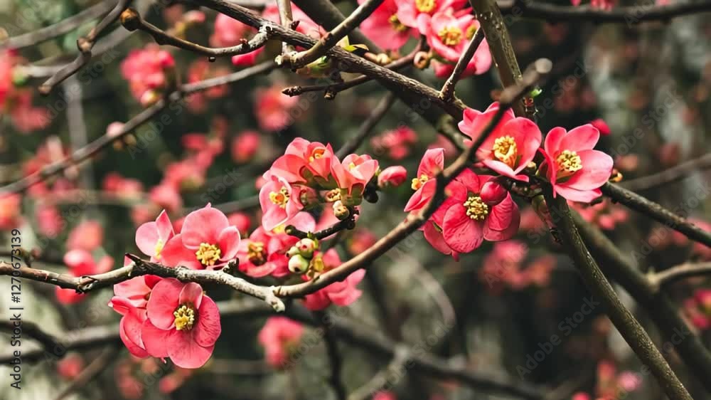 Explore the vibrant pink blossoms adorning branches in a peaceful garden during springtime Explore the vibrant pink blossoms adorning branches in a peaceful garden during springtime