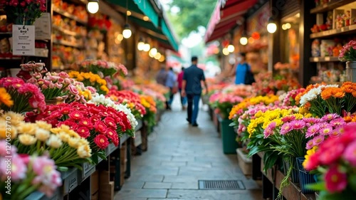 4k frame different flowers on the market in the city