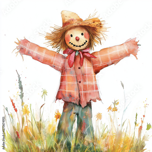 Cute Scarecrow Clipart. Watercolor illustration. Detailed illustration 