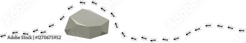  ants walk across rock on a white background, vector illustration,Many ants on stones on white background