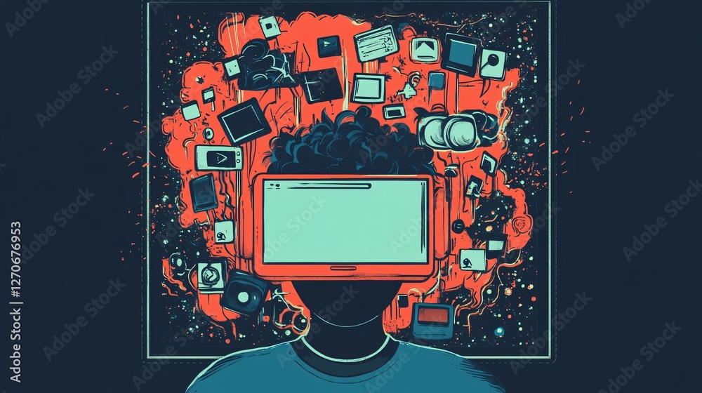 Social Media Addiction Concept Illustration in Flat Style