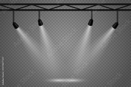 White light rays of a spotlight, stage light. On a transparent background.