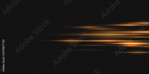 Horizontal flashes of light and lines. On a transparent background.
