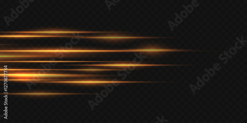 Horizontal flashes of light and lines. On a transparent background.