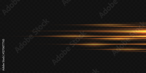 Horizontal flashes of light and lines. On a transparent background.