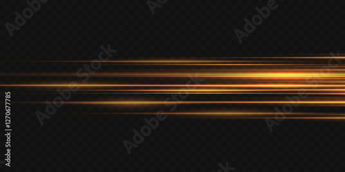 Horizontal flashes of light and lines. On a transparent background.