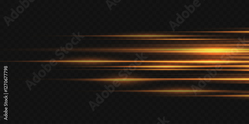 Horizontal flashes of light and lines. On a transparent background.