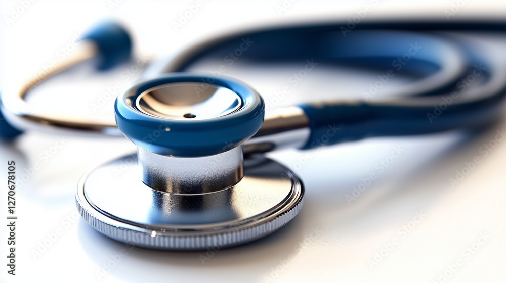Close up of blue stethoscope resting on a white surface symbolizing healthcare Close up of blue stethoscope resting on a white surface symbolizing healthcare