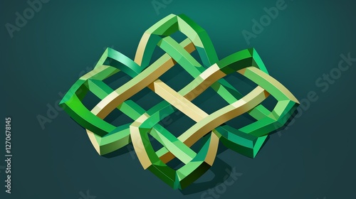 Intricate green knot pattern design on a dark background.