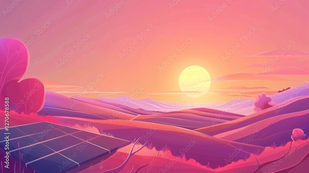 Solar Renewable Energy Environmental Flat Vector Illustration
