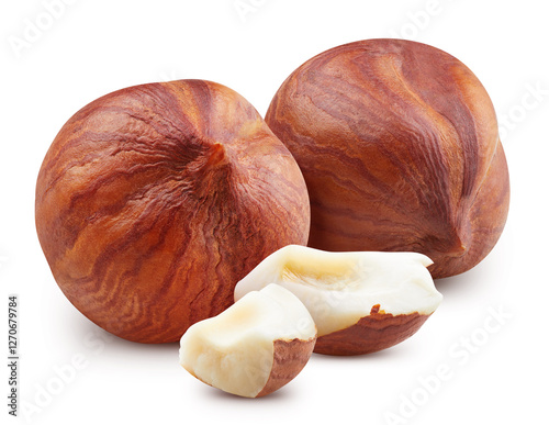 Filberts with hazelnut Isolated over white. Hazelnut clipping path photo