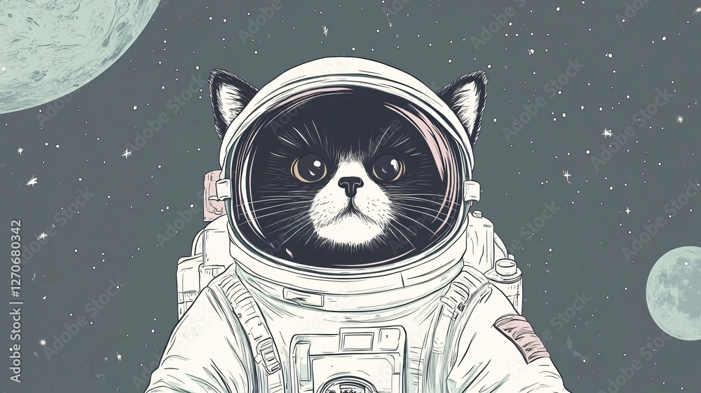 Hand-Drawn Astronaut Floating in Space