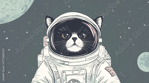 Obraz na płótnie Hand-Drawn Astronaut Floating in Space w salonie