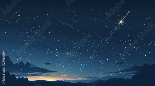 Flat Vector Illustration of a Shooting Star in Space