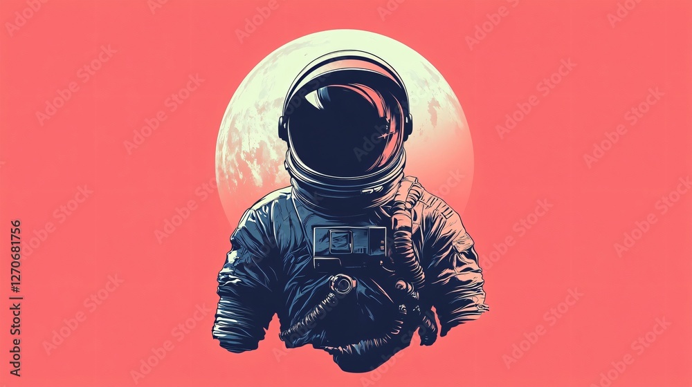 Spaceman in Space Preparing for Mission | Vector Flat Style Artwork