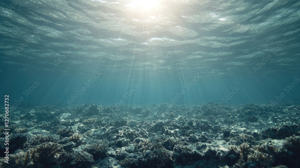 Underwater coral reef, sunlight beams through water, marine ecosystem, potential conservation image Underwater coral reef, sunlight beams through water, marine ecosystem, potential conservation image