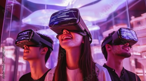 Virtual reality experience tech expo exhibition indoor space engaging perspective