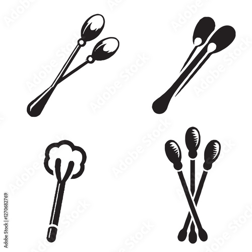 Vector Silhouette of Cotton Swabs on White Background"
