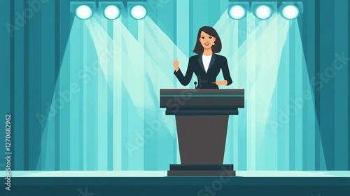 Obraz na płótnie Spokeswoman on Podium Vector Isolated on White Background w salonie