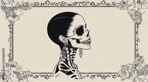 Obraz na płótnie Halloween Jewelry: Spooky Skeleton Girl Earrings w salonie
