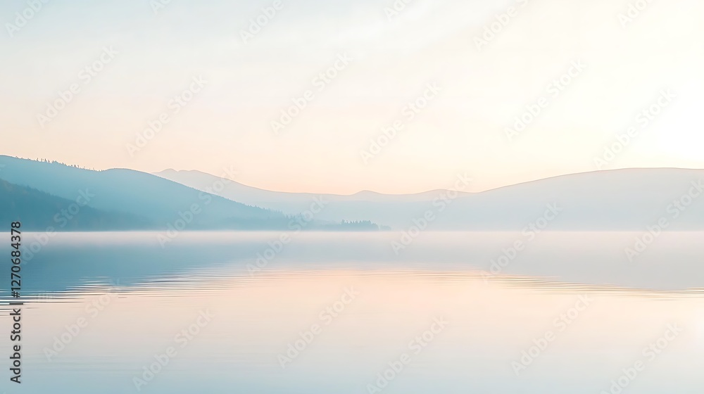 Serene Misty Mountains Reflecting On Calm Lake Water Serene Misty Mountains Reflecting On Calm Lake Water