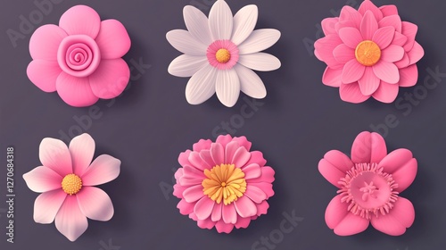 Spring 3D Icon Set: Delicate Colorful Flowers